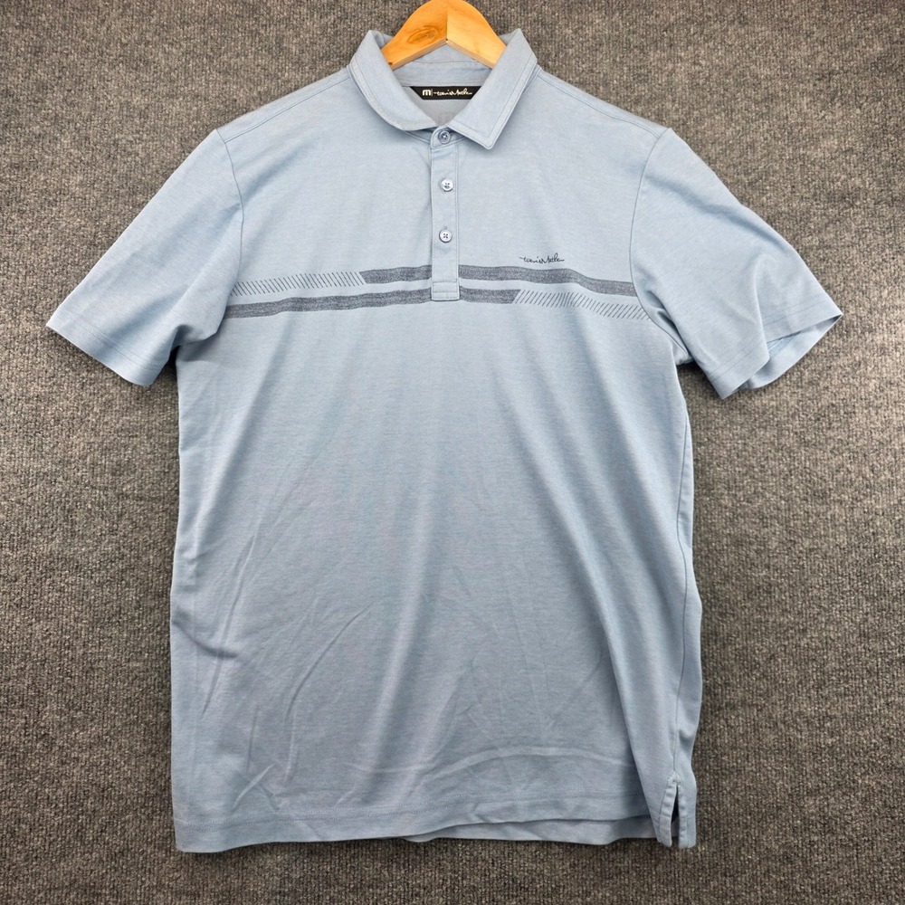 Travis Mathew Mens Light Blue Striped Pima Cotton Blend Polo Shirt Size M